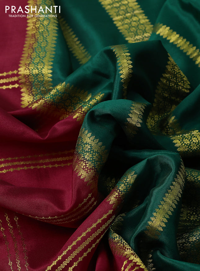 Pure mysore silk saree red and green with allover zari checked pattern and zari woven border
