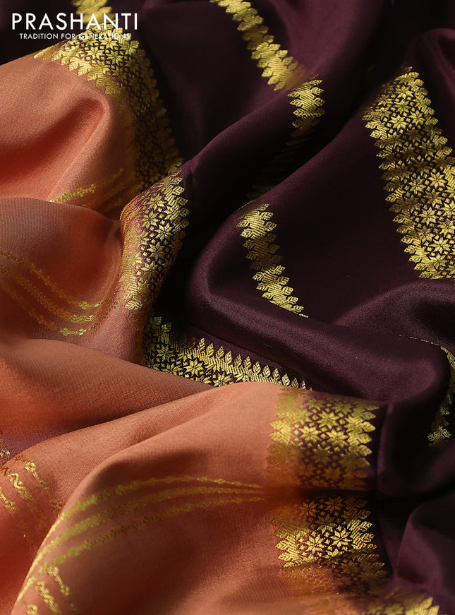 Pure mysore silk saree sandal and brown with allover zari checked pattern and zari woven border