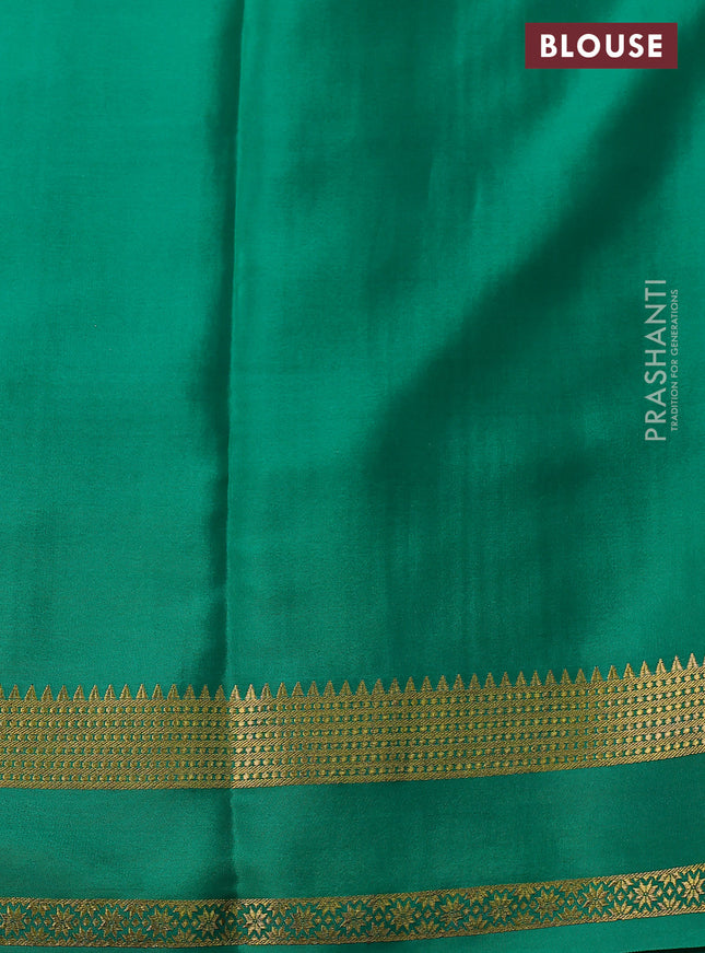 Pure mysore silk saree purple and teal green with allover zari checked pattern and zari woven border