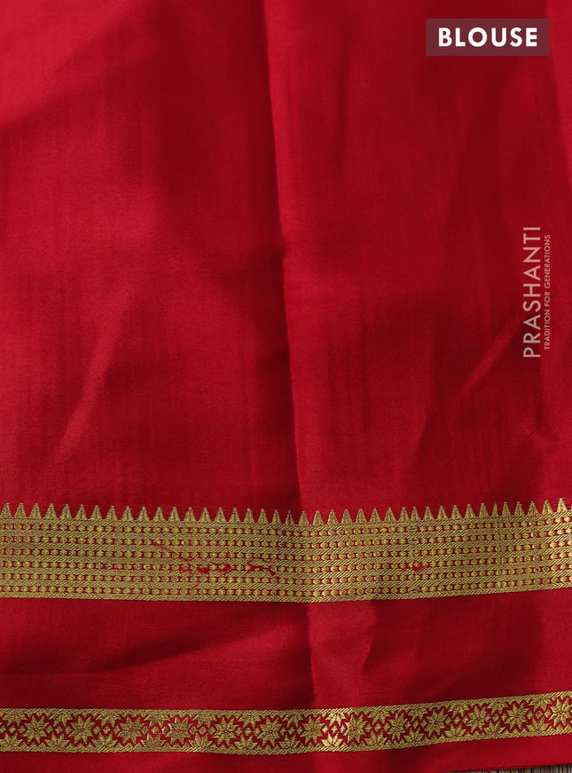 Pure mysore silk saree mustard yellow and red with allover zari checked pattern and zari woven border