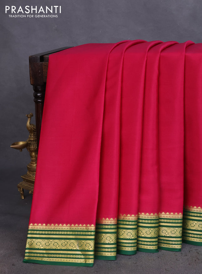 Pure mysore silk saree pink and green with plain body and zari woven border