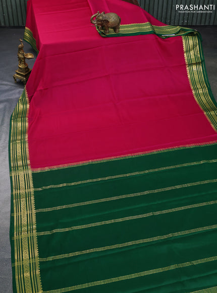Pure mysore silk saree pink and green with plain body and zari woven border