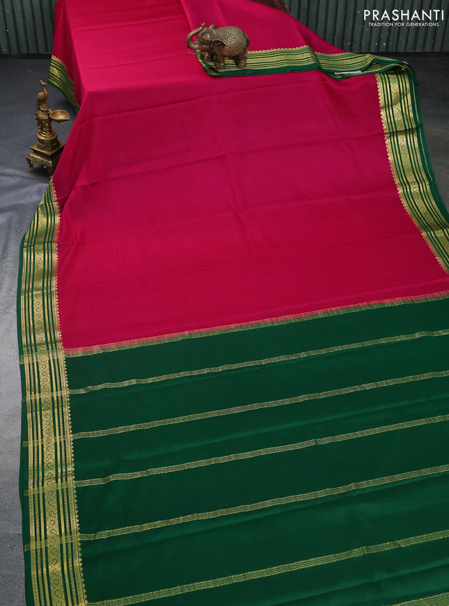 Pure mysore silk saree pink and green with plain body and zari woven border