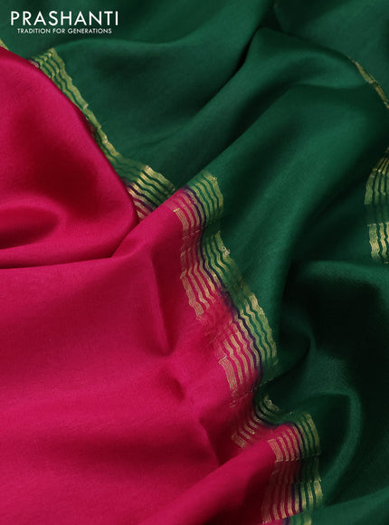 Pure mysore silk saree pink and green with plain body and zari woven border