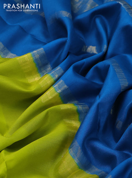 Pure mysore silk saree lime green and cs blue with plain body and zari woven border