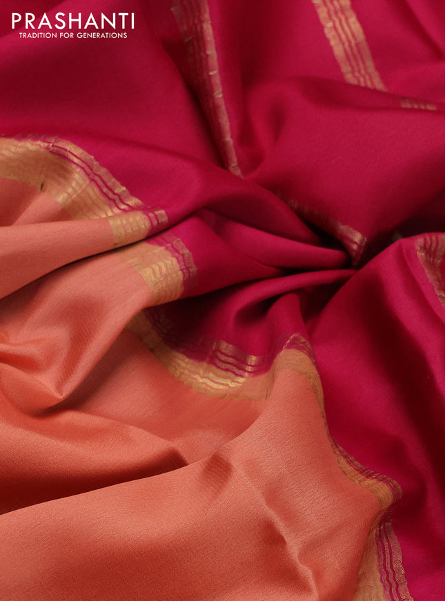 Pure mysore silk saree peach shade and pink with plain body and zari woven border