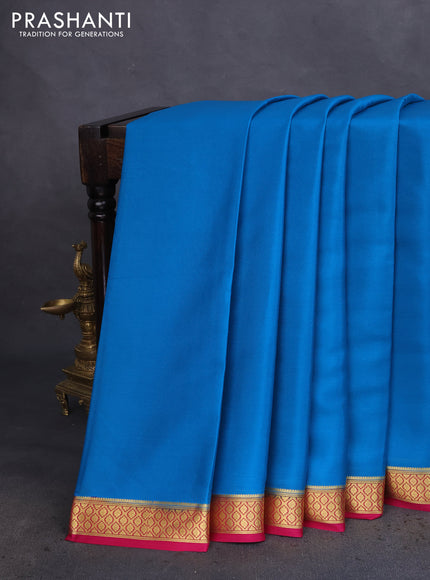 Pure mysore silk saree cs blue and pink with plain body and zari woven border