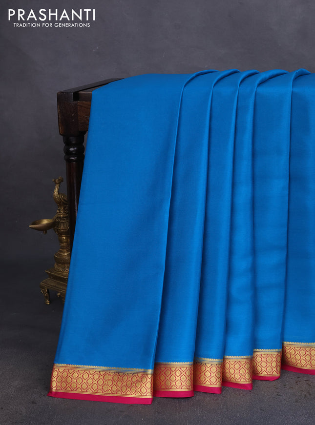 Pure mysore silk saree cs blue and pink with plain body and zari woven border