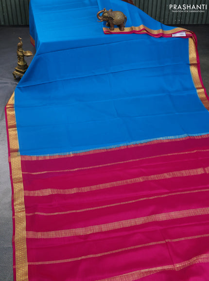 Pure mysore silk saree cs blue and pink with plain body and zari woven border