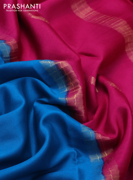 Pure mysore silk saree cs blue and pink with plain body and zari woven border