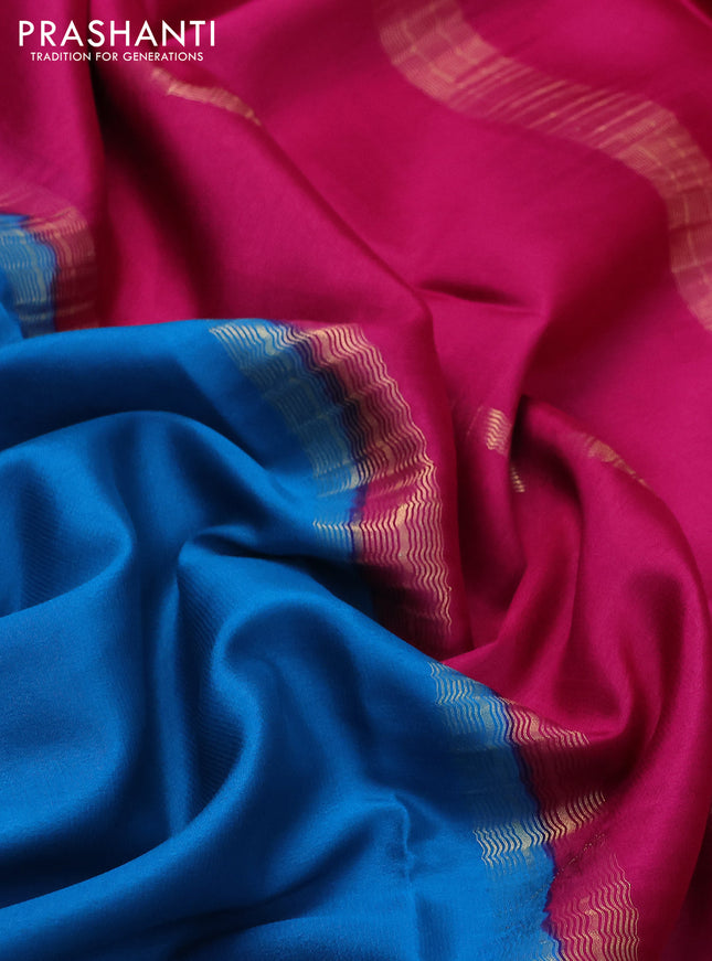 Pure mysore silk saree cs blue and pink with plain body and zari woven border