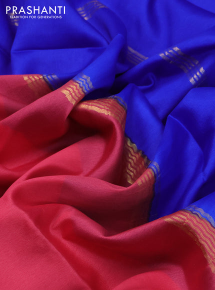 Pure mysore silk saree peach pink and blue with plain body and zari woven border