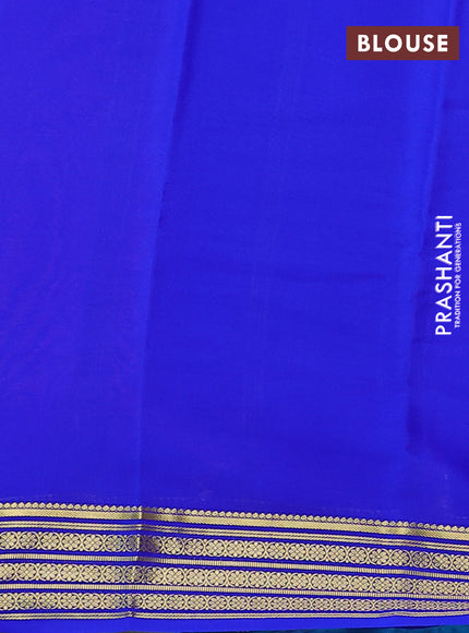 Pure mysore silk saree peach pink and blue with plain body and zari woven border