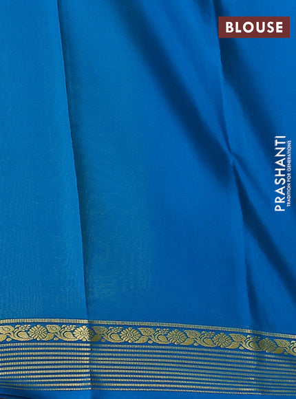 Pure mysore silk saree lime green and cs blue with plain body and zari woven border
