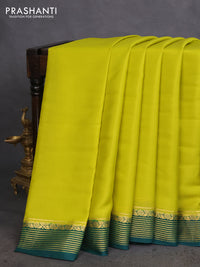 Pure mysore silk saree lime yellow and dark green with plain body and zari woven border
