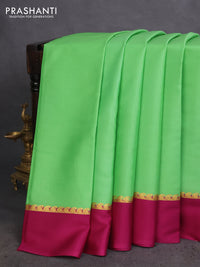 Pure mysore silk saree pista green and purple with plain body and zari woven simple border