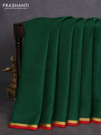 Pure mysore silk saree dark green and red with plain body and small zari woven border