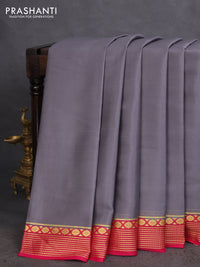Pure mysore silk saree grey and pink with plain body and zari woven border