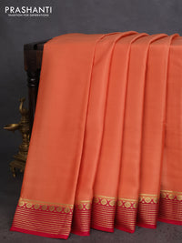 Pure mysore silk saree peach orange and pink with plain body and zari woven border