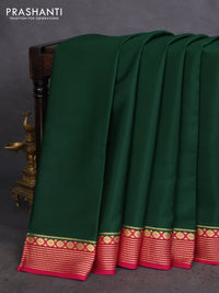 Pure mysore silk saree dark green and pink with plain body and zari woven border