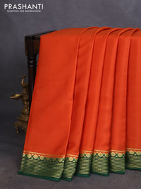 Pure mysore silk saree rustic orange and green with plain body and zari woven border