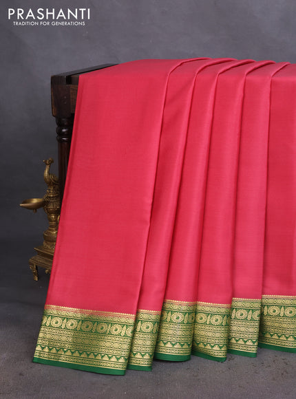Pure mysore silk saree pink shade and green with plain body and zari woven border