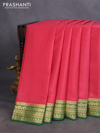 Pure mysore silk saree pink shade and green with plain body and zari woven border