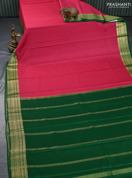 Pure mysore silk saree pink shade and green with plain body and zari woven border