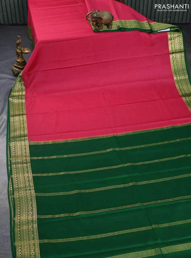 Pure mysore silk saree pink shade and green with plain body and zari woven border