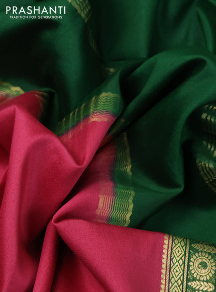 Pure mysore silk saree pink shade and green with plain body and zari woven border