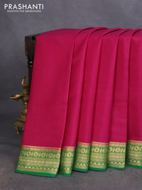 Pure mysore silk saree magenta pink and green with plain body and zari woven border