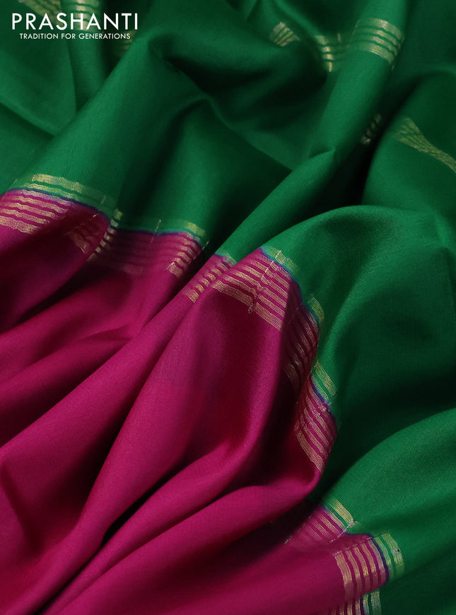 Pure mysore silk saree magenta pink and green with plain body and zari woven border