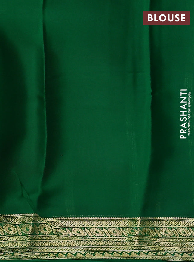 Pure mysore silk saree magenta pink and green with plain body and zari woven border