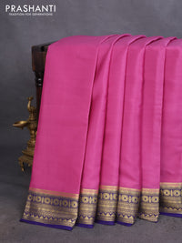 Pure mysore silk saree mauve pink and blue with plain body and zari woven border