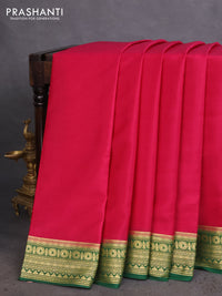 Pure mysore silk saree pink and green with plain body and zari woven border