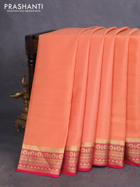 Pure mysore silk saree peach shade and pink with plain body and zari woven border