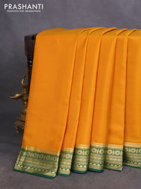 Pure mysore silk saree mustard yellow and green with plain body and zari woven border