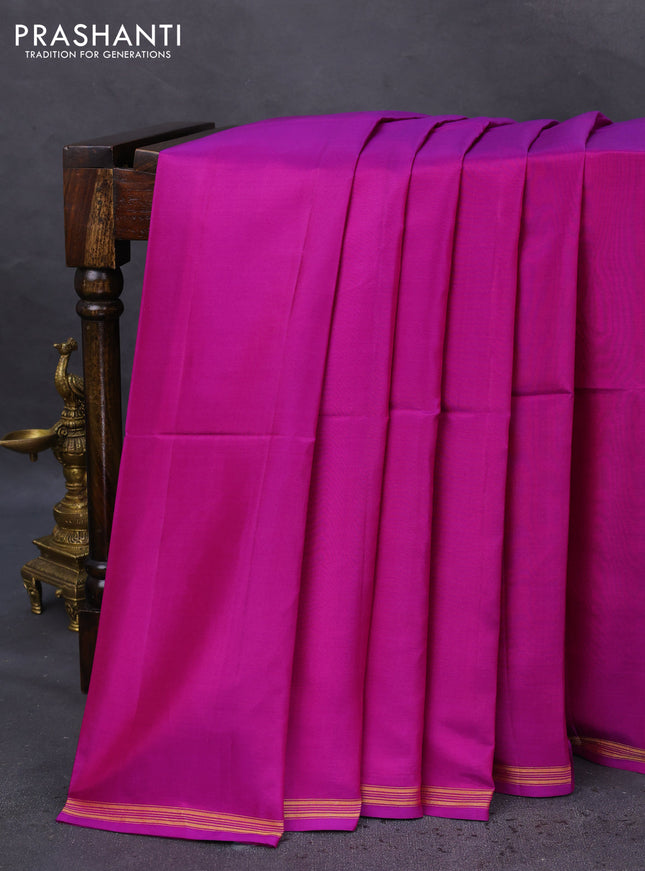 Pure soft silk saree purple and off white with plain body and hand painted kalamkari printed pallu