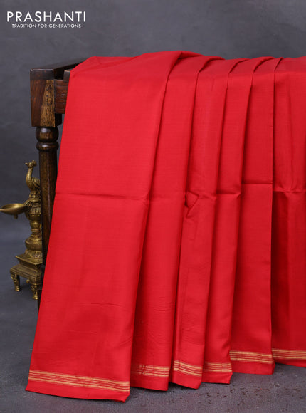 Pure soft silk saree red and elaichi green with plain body and hand painted kalamkari printed pallu