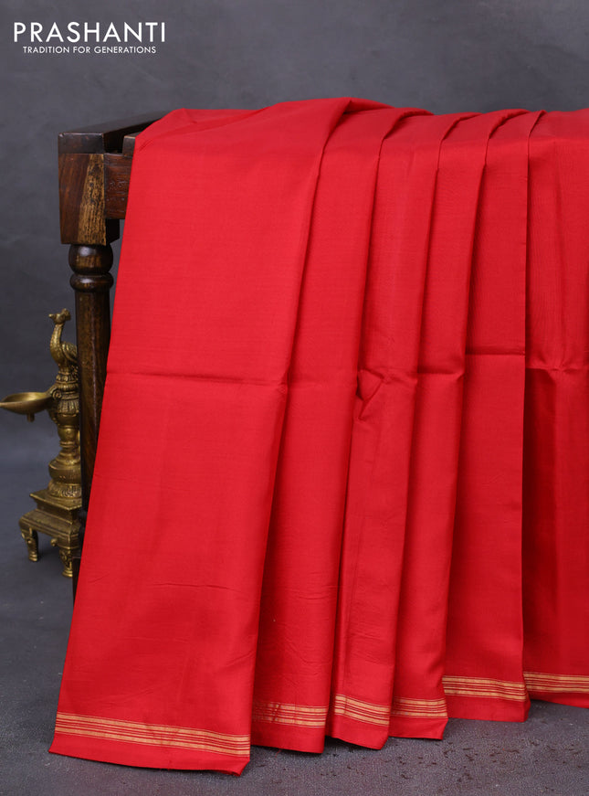 Pure soft silk saree red and elaichi green with plain body and hand painted kalamkari printed pallu