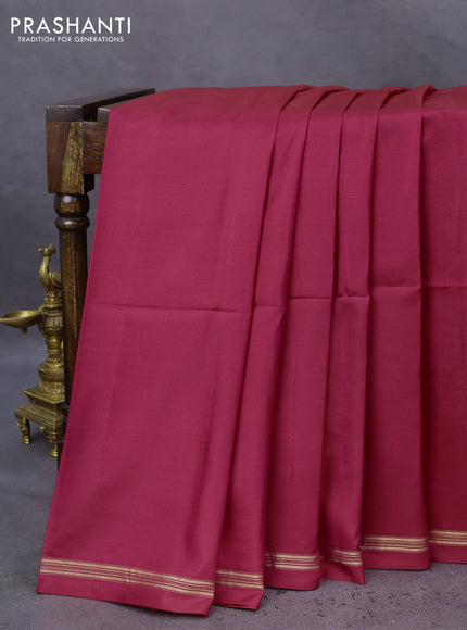 Pure soft silk saree reddish pink and pastel green with plain body and hand painted kalamkari printed pallu