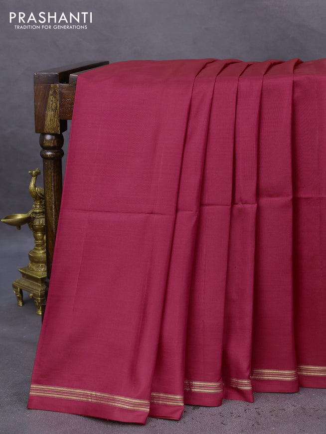 Pure soft silk saree reddish pink and pastel green with plain body and hand painted kalamkari printed pallu