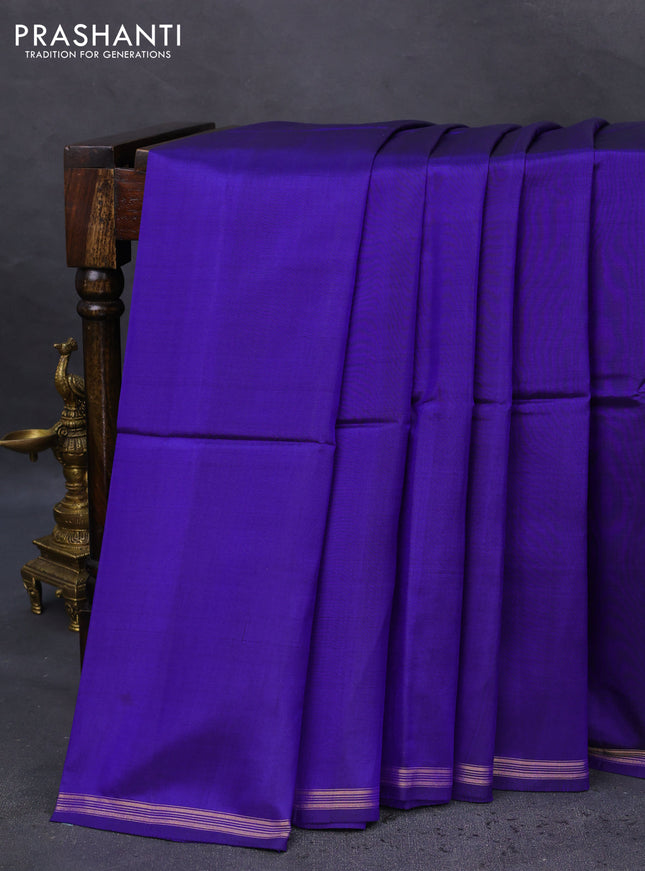 Pure soft silk saree blue and magenta pink with plain body and hand painted kalamkari printed pallu