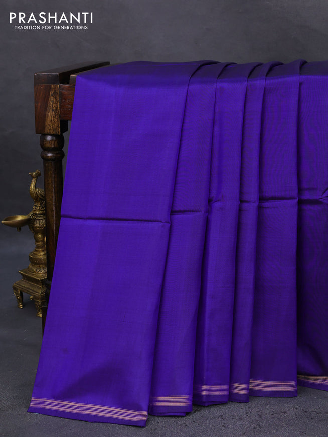 Pure soft silk saree blue and magenta pink with plain body and hand painted kalamkari printed pallu