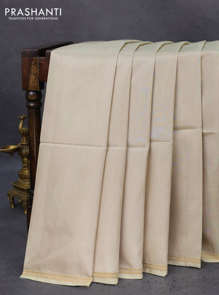 Pure soft silk saree mild pista green and cream with plain body and hand painted kalamkari printed pallu