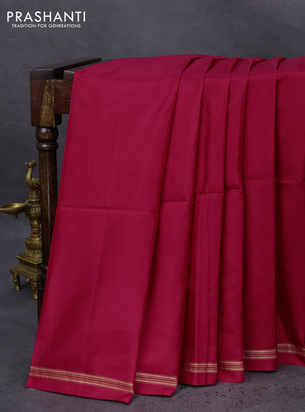 Pure soft silk saree dark pink and cream with plain body and hand painted kalamkari printed pallu