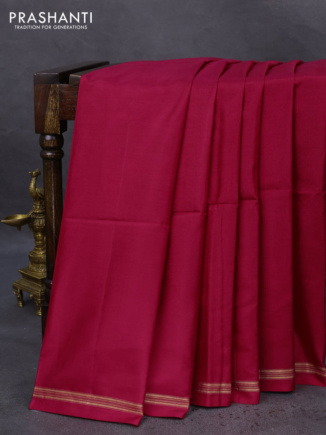 Pure soft silk saree dark pink and cream with plain body and hand painted kalamkari printed pallu