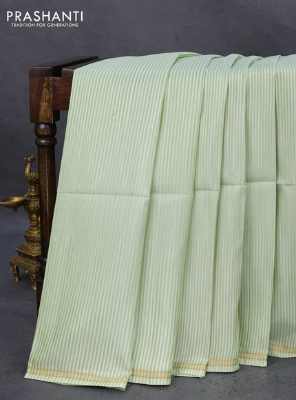 Pure soft silk saree pista green and orange with allover stripes pattern and hand painted kalamkari printed pallu