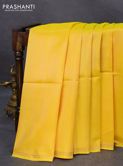 Pure soft silk saree yellow and cs blue with allover stripes pattern and hand painted kalamkari printed pallu