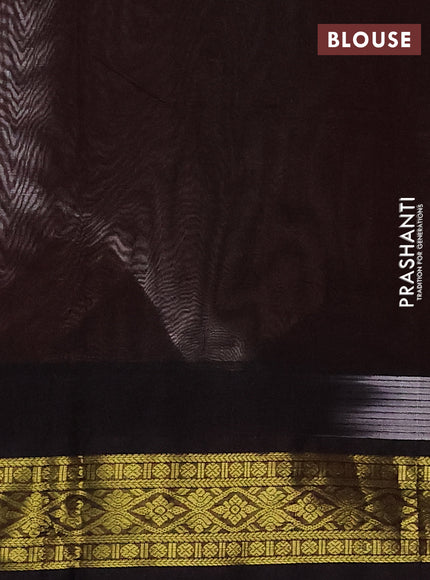 Silk cotton saree off white and coffee brown with plain body and temple design zari woven korvai border